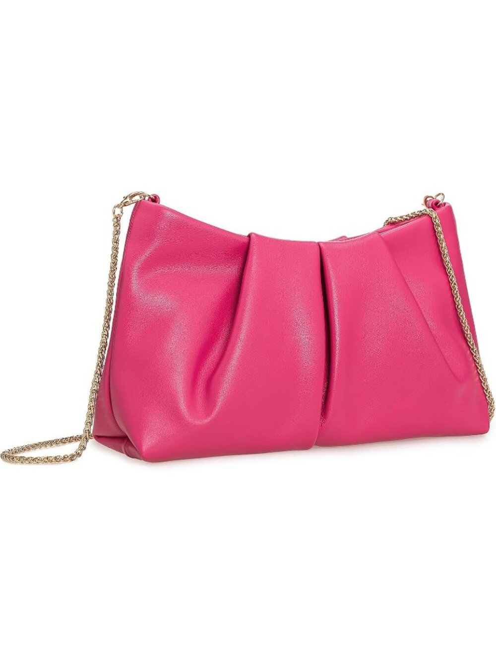 Women Hot Pink Pleated Pu Clutch Purse For Dressy Formal Cocktail Handbag